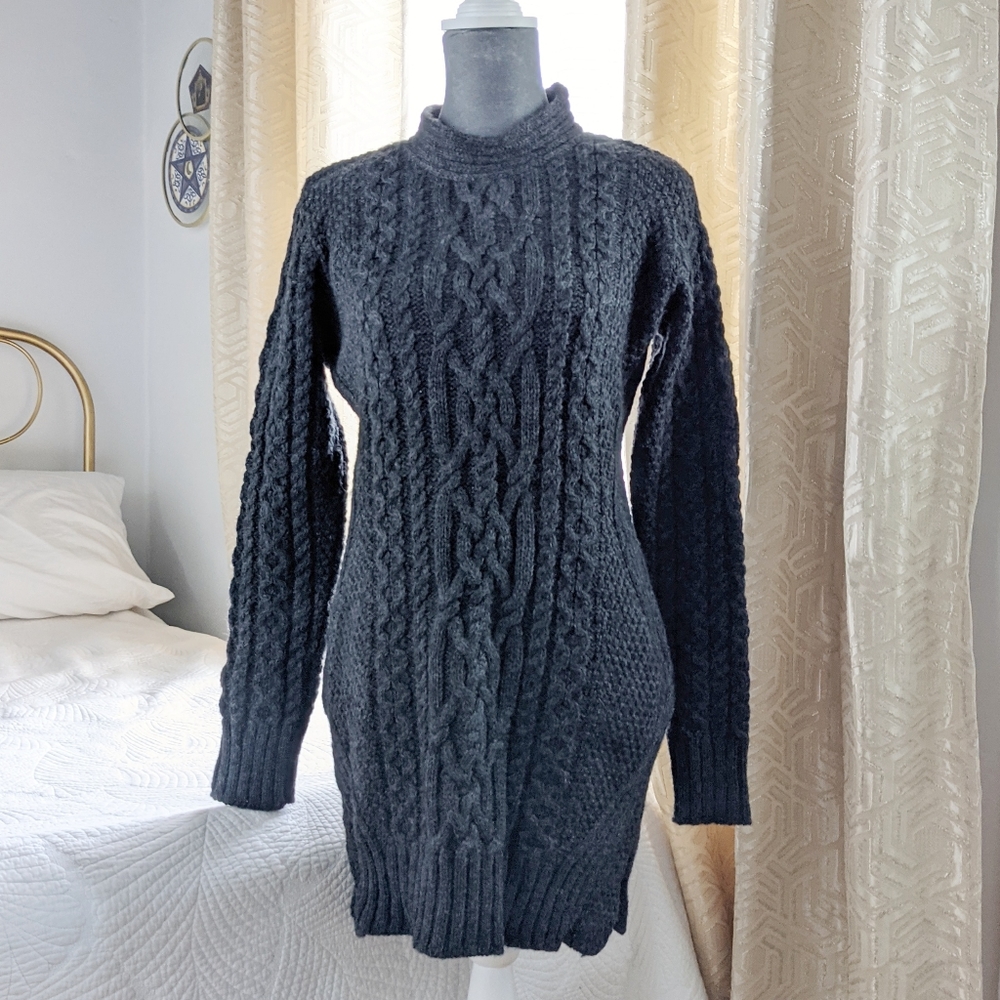 Cozy Cable Knit Black Sweater Dress